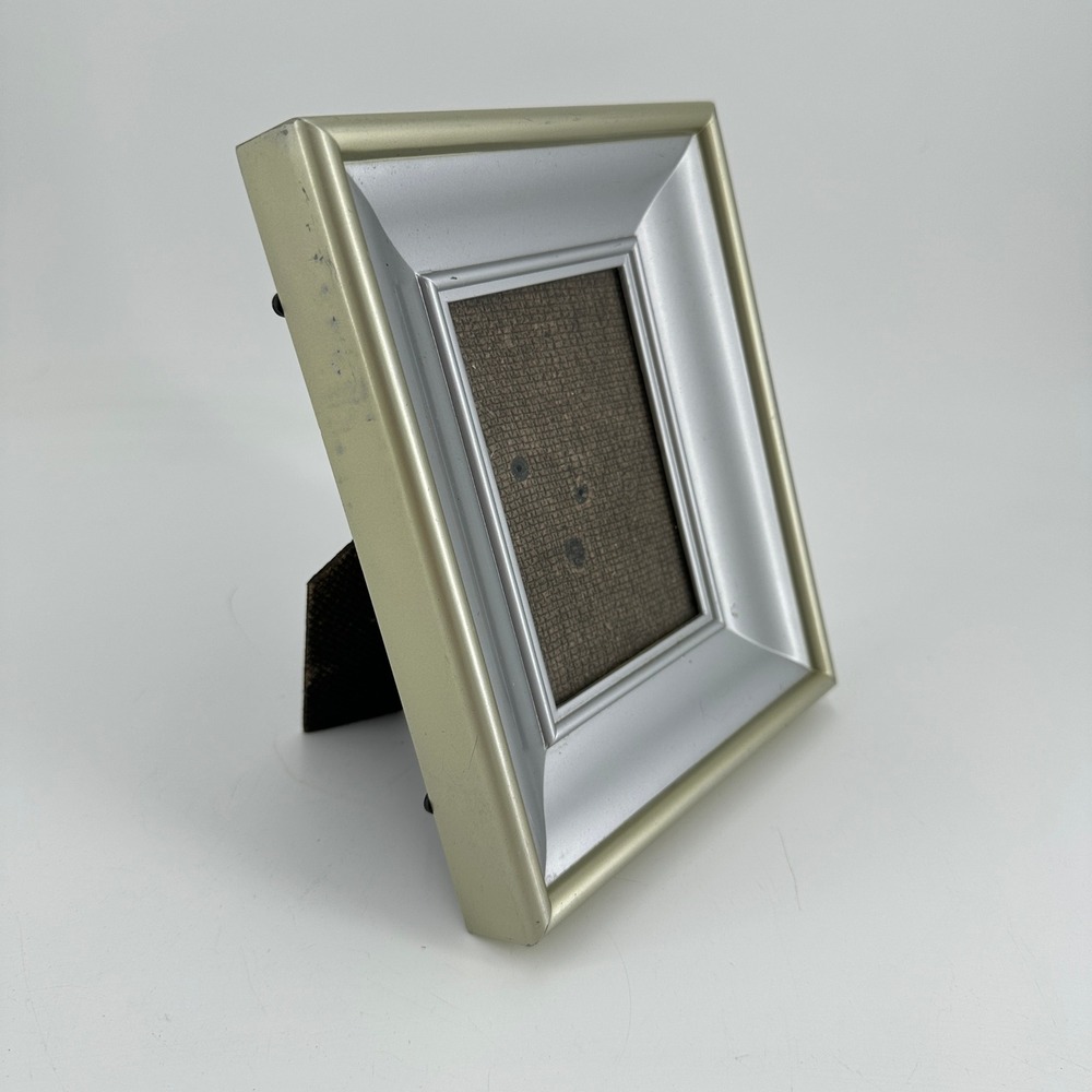 Two-Tone Metallic Beveled Metal Picture Frame for 3x5 Photo Champagne Silver